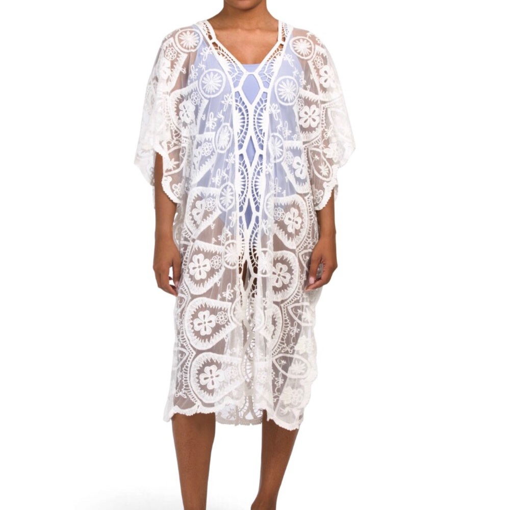Swimwear cover up crochet lace mesh white NWT boho